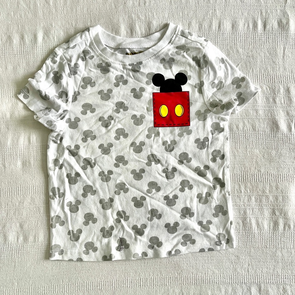 Disney Mickey Mouse Kids T-Shirt - White and Gray with Red Accent